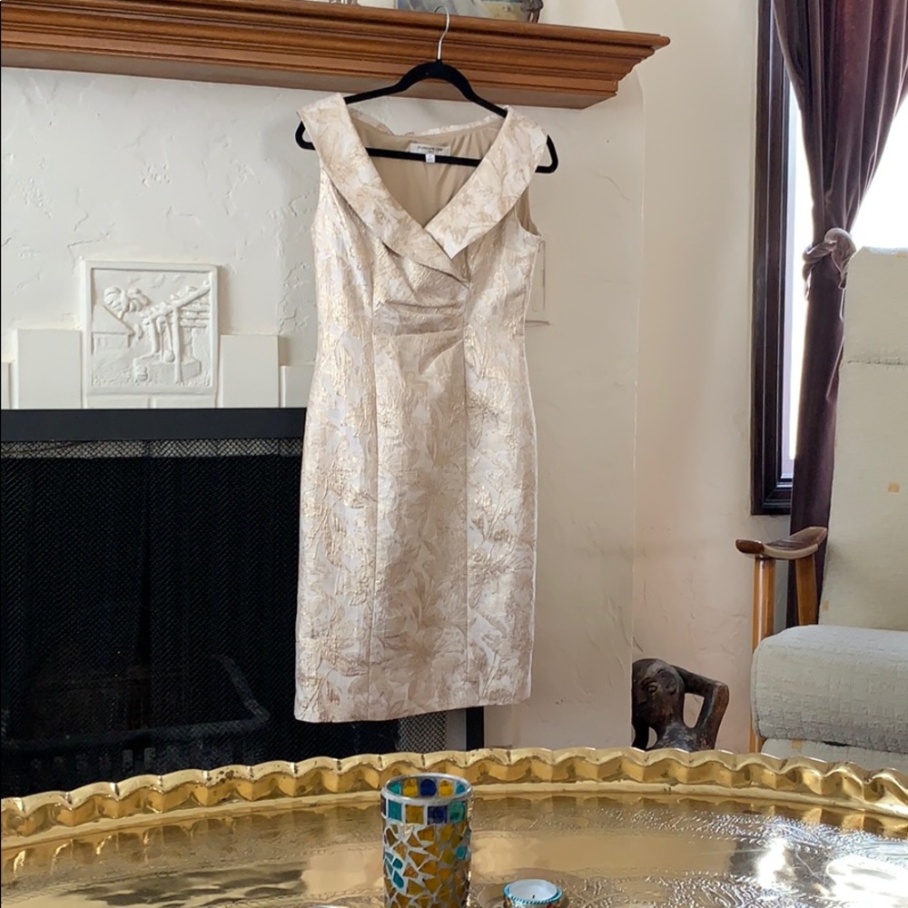 Evan Picone Dress with Gold Floral Pattern
